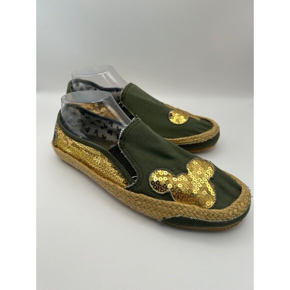 Disney Mickey Mouse Green Canvas Espadrilles Shoes – Gold Sequin – Sz 9.5 – NEW - Picture 4 of 9